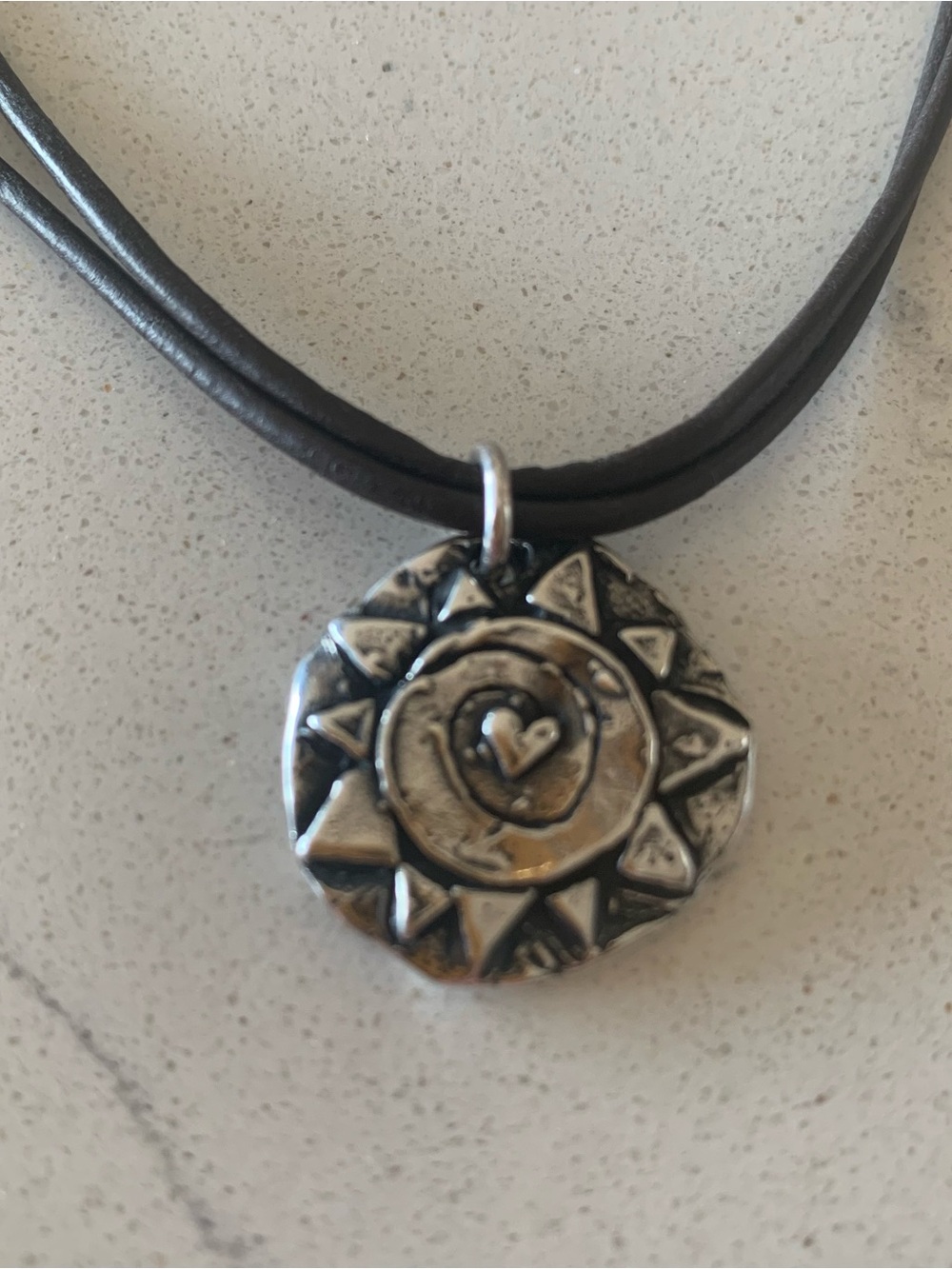 Island Cowgirl Artisan Sun/“Live In The Light” Necklace on Leather Cord - Picture 2 of 8